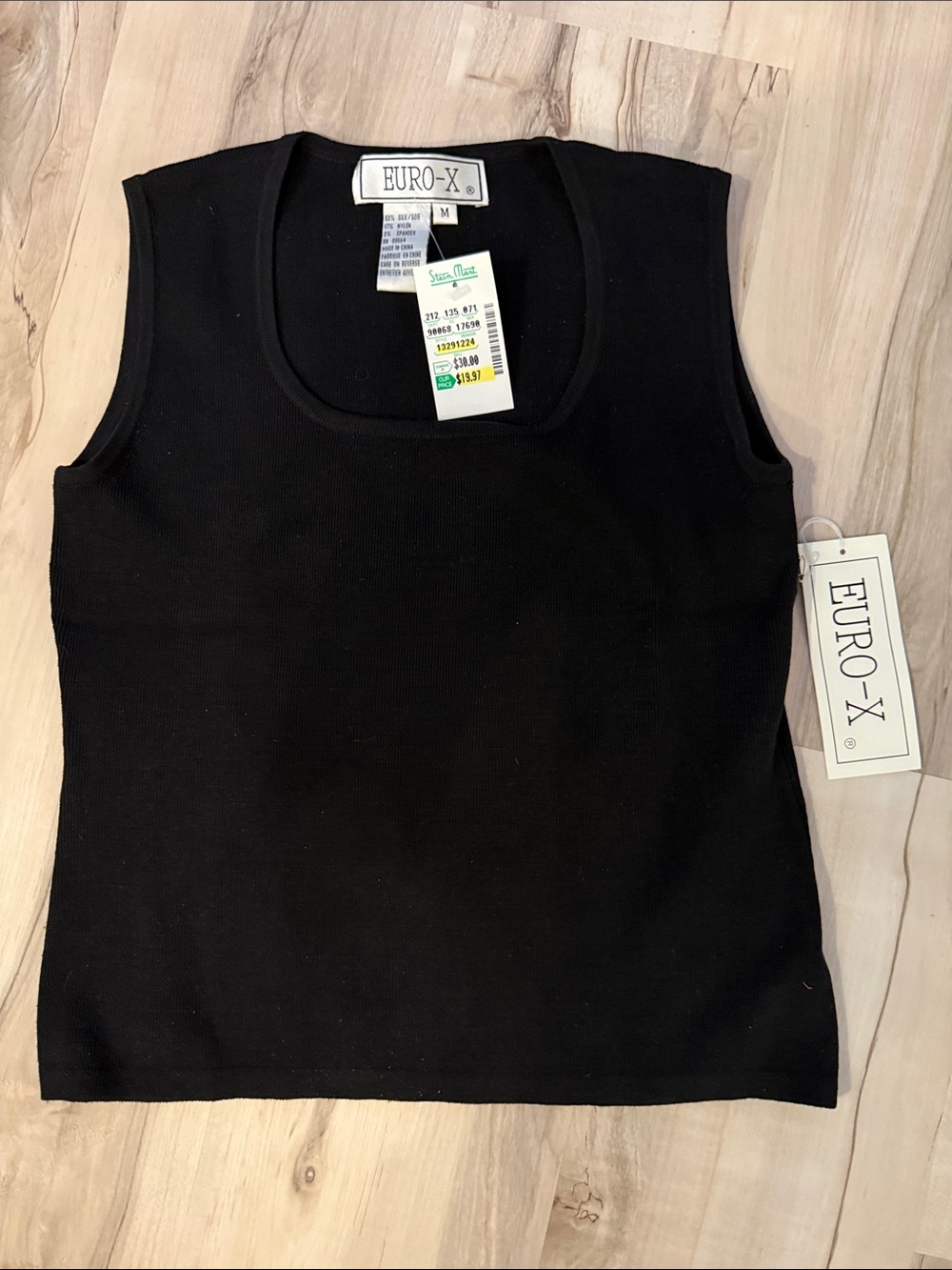 NWT EURO-X Black Ribbed Square-Neck Tank Top size medium